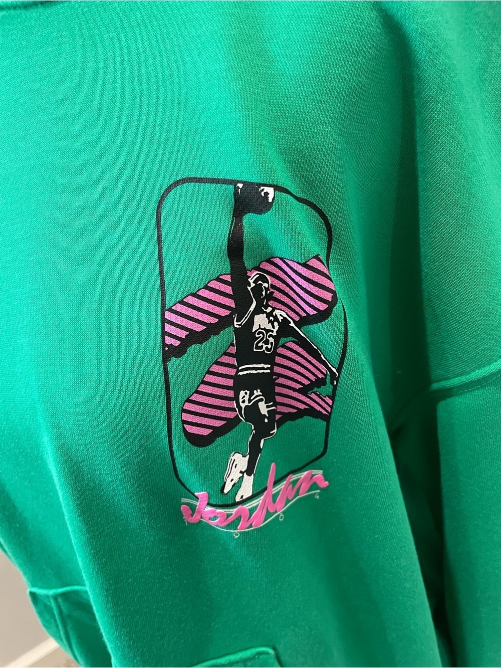 Air Jordan Hoodie Sweatshirt Green with Pink Script Medium - Picture 4 of 7
